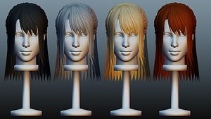 Female hair low poly 4 colors 3D model