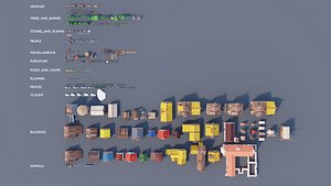 3D Village asset pack model