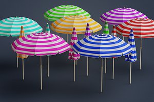 Beach Umbrella Pack C Game-Ready 3D