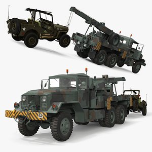 M62 Wrecker Recovery Crane with Towed Jeep M38