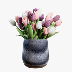 3D model Flower Set 24  White and Purple Tulips Bouquet