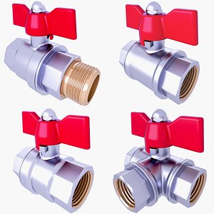 4 Ball Valves SET v24 3D