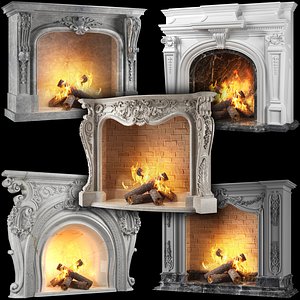 classical fireplace set 3D