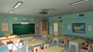 cartoon classroom modeled scene 3D model