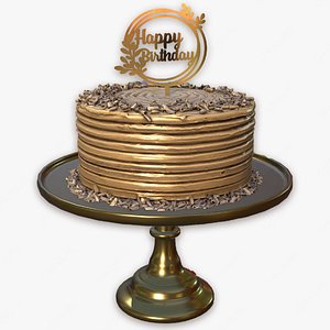 Elegant Golden Birthday Cake 3D model