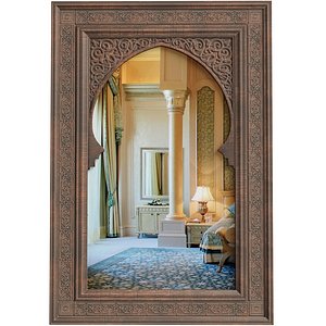 Eastern Luxurious Full-Length Wall Mirror in Carved Wooden Frame 3D model model