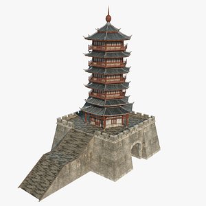 Asian ancient architecture tower 3D model