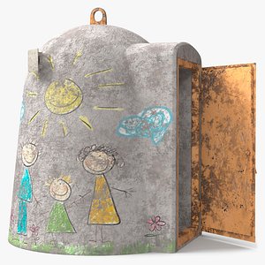 3D model Dome Bomb Shelter with Child Paintings Damaged