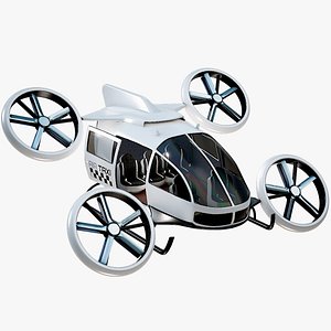 3D model Rigged Flying Taxi Concept Air-Taxi White PBR