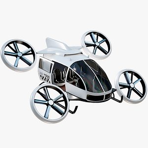 Rigged Flying Taxi Concept Air-Taxi White PBR