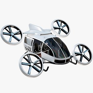Rigged Flying Taxi Concept Air-Taxi White PBR