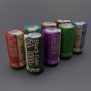 3D Pack of photorealistic capacitors with 8 color variations for games