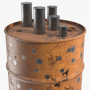Rusty Oil Barrel with Cans on Top model