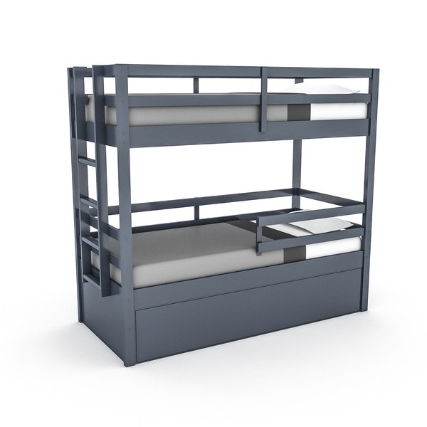 modern wooden bunk bed 02 3D
