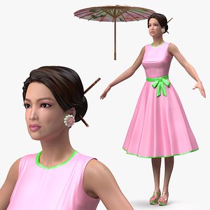 Asian Women Wear Summer Fashion Dress T Pose