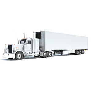 3D model Semi Truck with Refrigerator Trailer