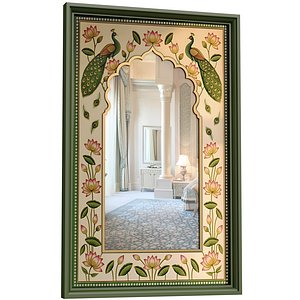 Eastern wall mirror in an olive-painted frame with an arch 3D model