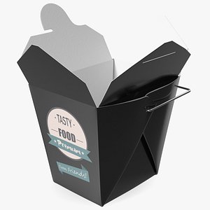Black Paper Chinese Takeout Box 16 Oz Opened 3D