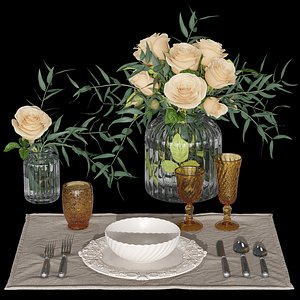 3D table setting roses model