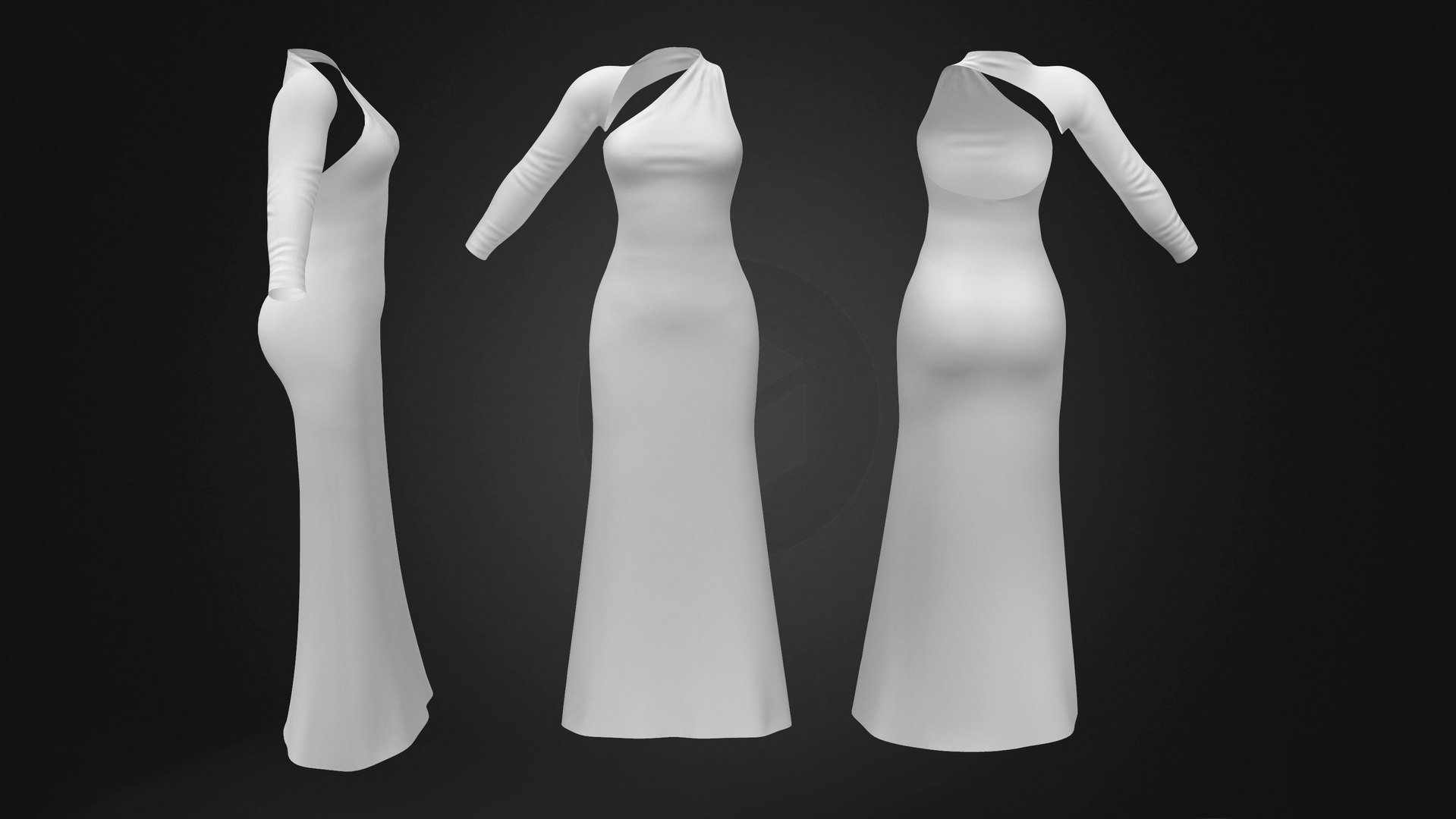 Ladies Kleid One Shoulder Black Maxi Dress 3D model - TurboSquid 1838669