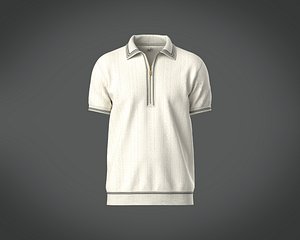 3D model Mens Polo shirt with textured fabric and golden colour quarter zip