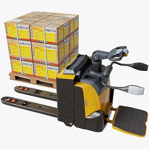 3D model Forklift with Pallet 01 Yellow All PBR Unity UE Textures