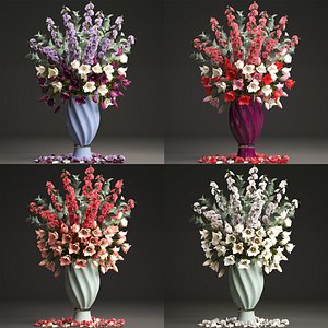 3D bouquets spring flowers vase