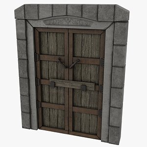 Medieval Door Stone Double Huge Door 3D Model model