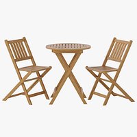 Folding Patio Bistro Set Indoor Outdoor Round Wood Table and 2 Chair THB-S4460-NAT-GG