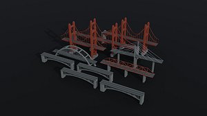 Low-poly Cartoon modern bridges Polygonal Style 3D model