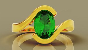 Oval shape diamond tension style bypass solitaire ring 3D model