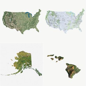 Usa with administrative map, Alaska and Hawaii terrain map