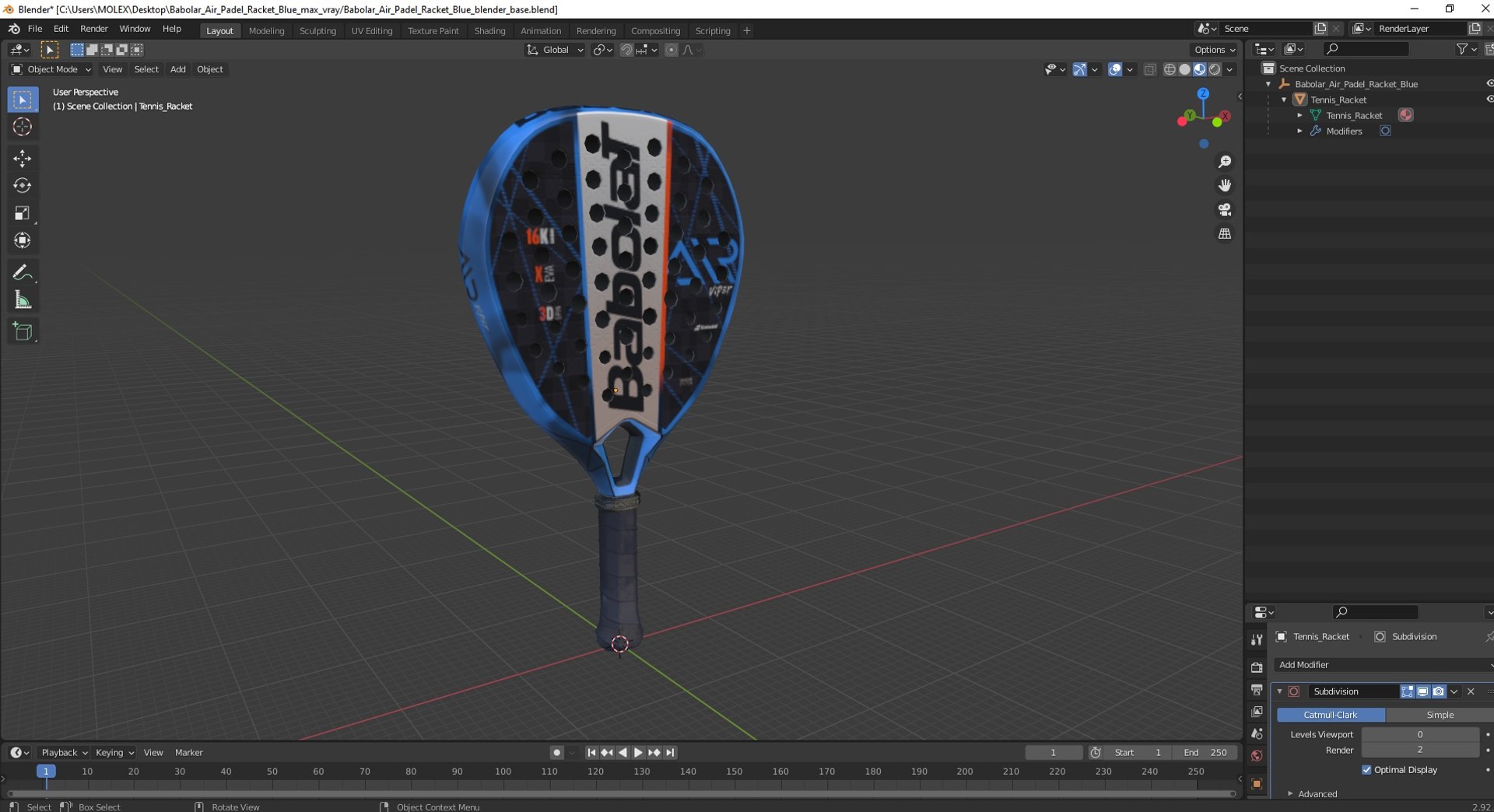 3D Babolat Air Padel Racket Blue - TurboSquid 2235551