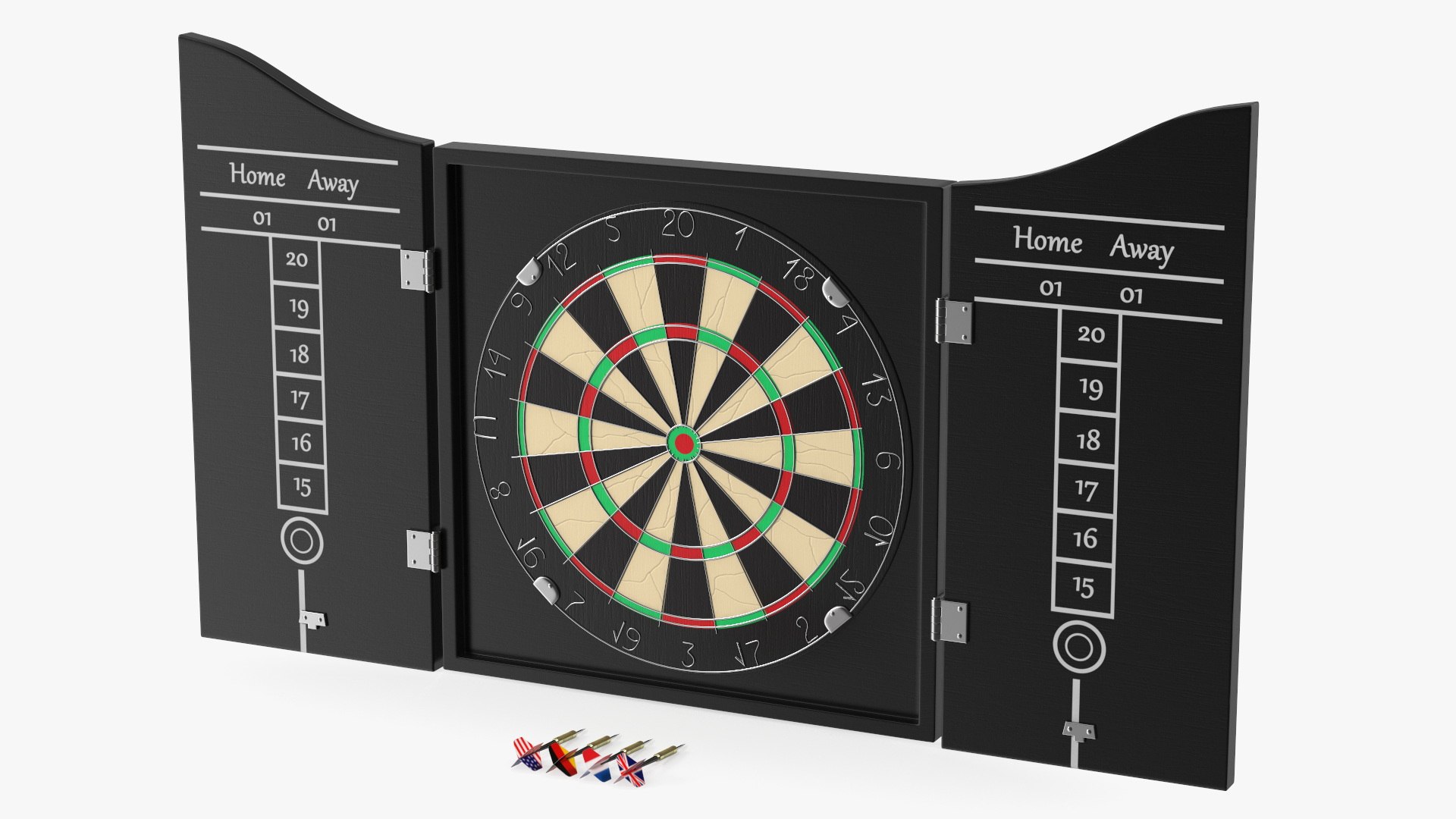 Classic Dartboard with Cabinet and Scoreboards 3D model preview