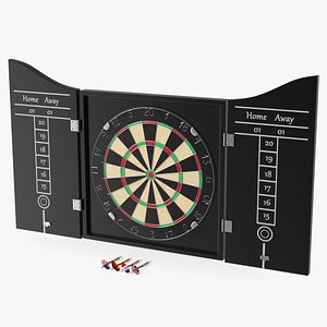 Classic Dartboard with Cabinet and Scoreboards 3D model