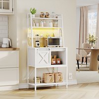 Farmhouse Kitchen Storage Rack  Microwave Stand with Pegboard  Closed Cabinet
