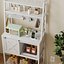 Farmhouse Kitchen Storage Rack  Microwave Stand with Pegboard  Closed Cabinet