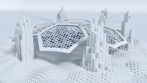 Hexagon shaped sci fi scene