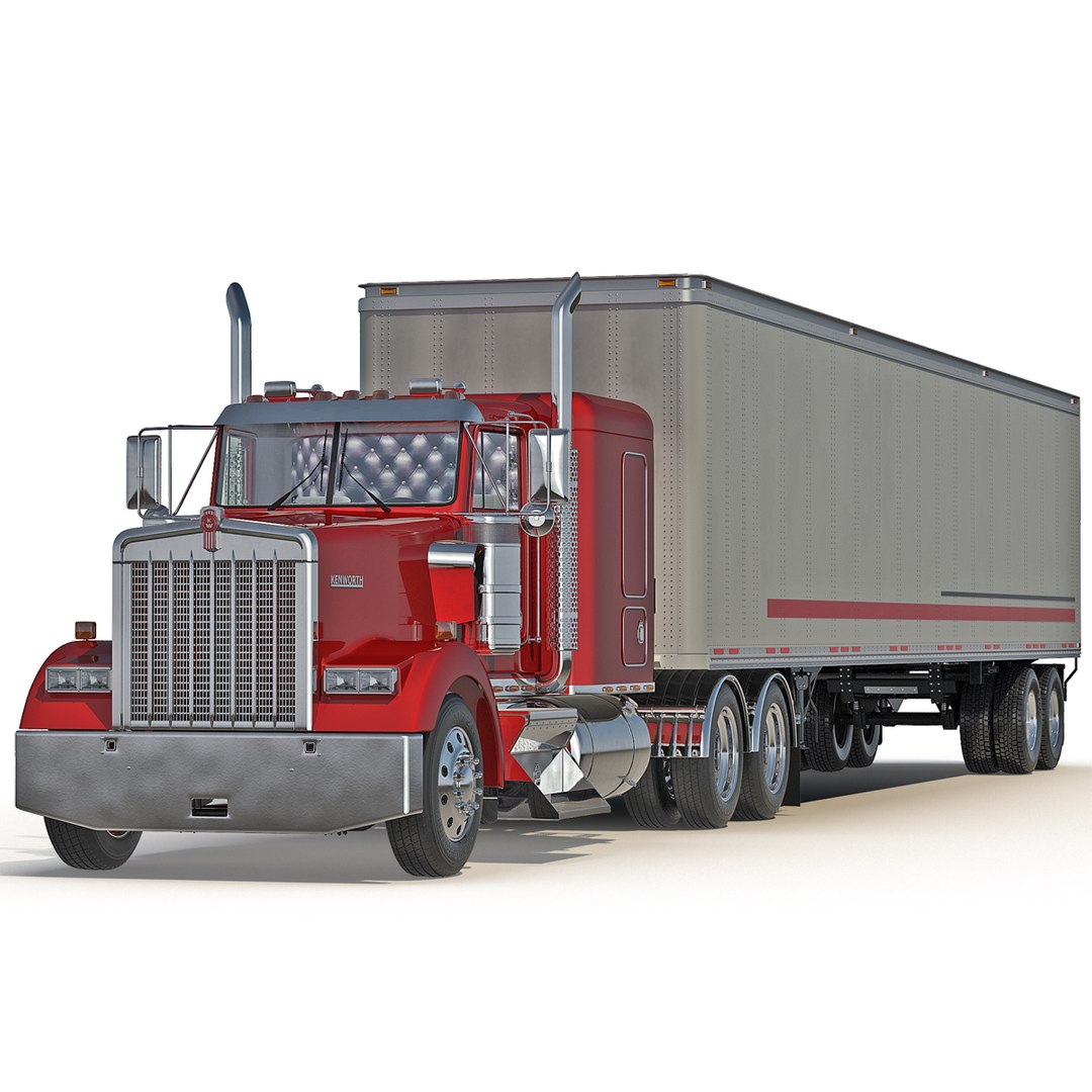 Truck Kenworth W900 and Semi Trailer 3D model preview