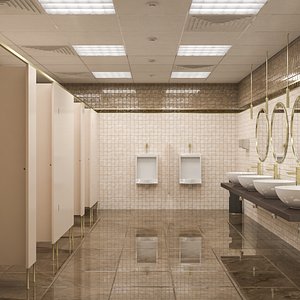 3D interior scene public bathroom