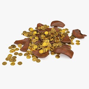 Broken Clay Pot with Gold Coins
