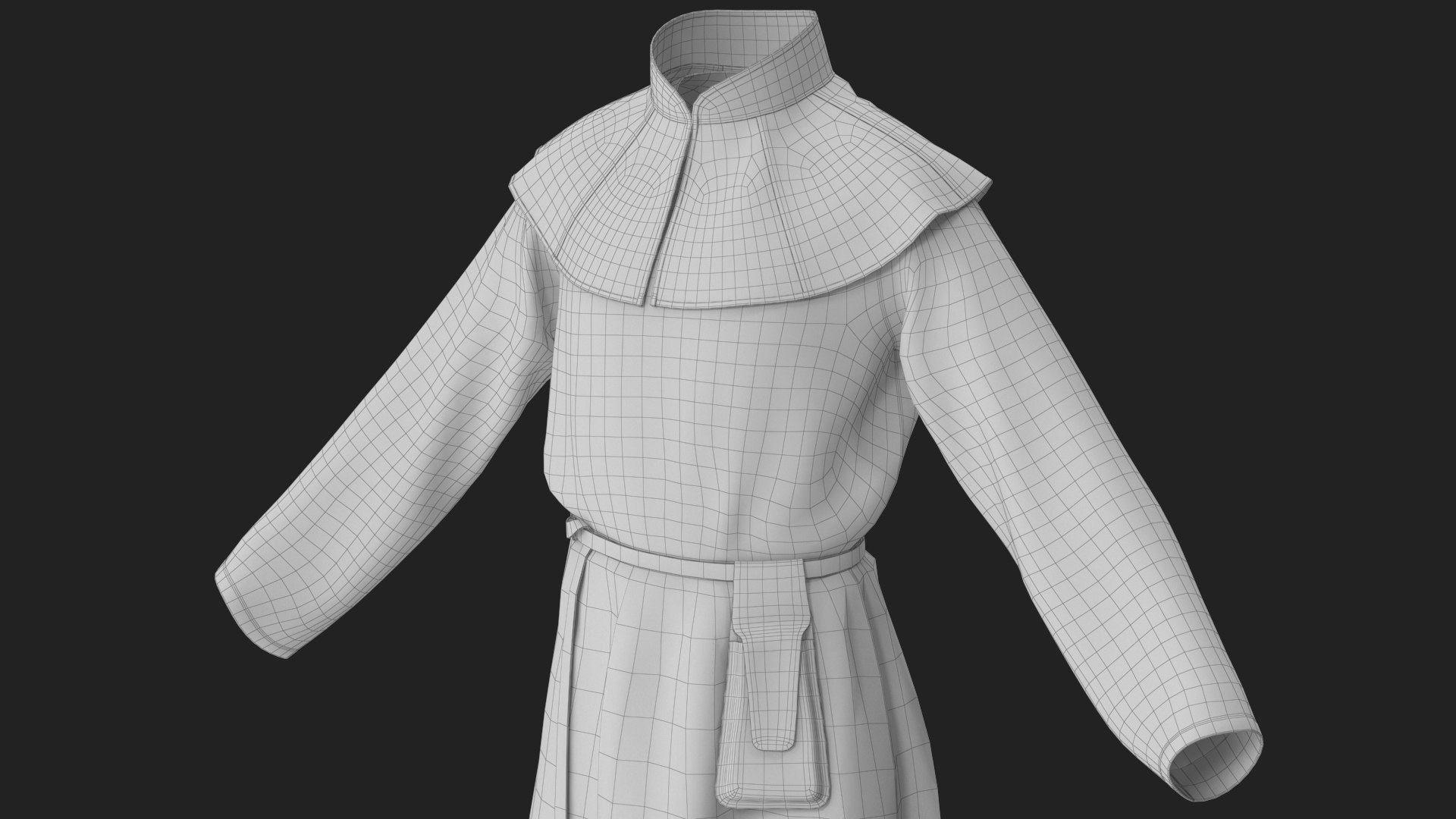 Robe with Mantle Black and Pouch 3D model https://p.turbosquid.com/ts-thumb/UL/IAEB6M/OU/wireframe_08/jpg/1778737461/1920x1080/fit_q87/4e3e29eda7d1084d0bb6fcc7d49b5a3adc81ab3b/wireframe_08.jpg