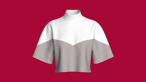 Girls High Neck Color Block Crop T-shirt 3D