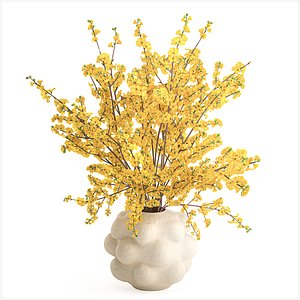 Bouquet yellow flowers forsythia branches vase decor