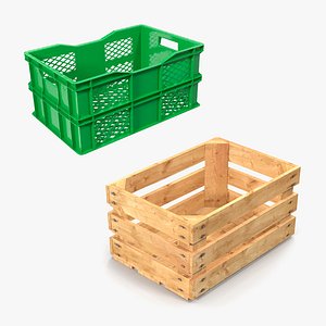 Wooden and Plastic Fruit Crates 3D Models Collection