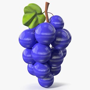 3D Cartoon Grape Bunch with Leaf model