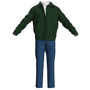 3D Men Outfit 3D Model Jeans Turtle Neck Coudray Jacket jacket