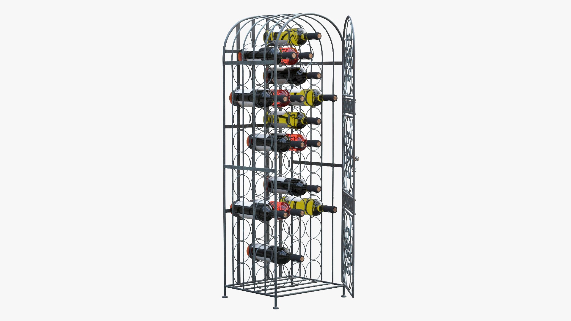 Lockable Rack with Wine Bottles Open 3D model preview