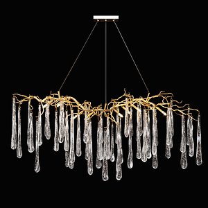 John-Richard Brass and Glass Teardrop Nine-Light Chandelier