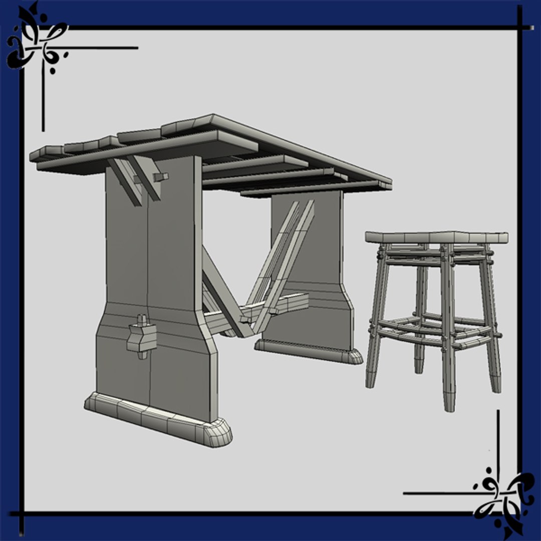 3d Model Of Fantasy Style Table Stool